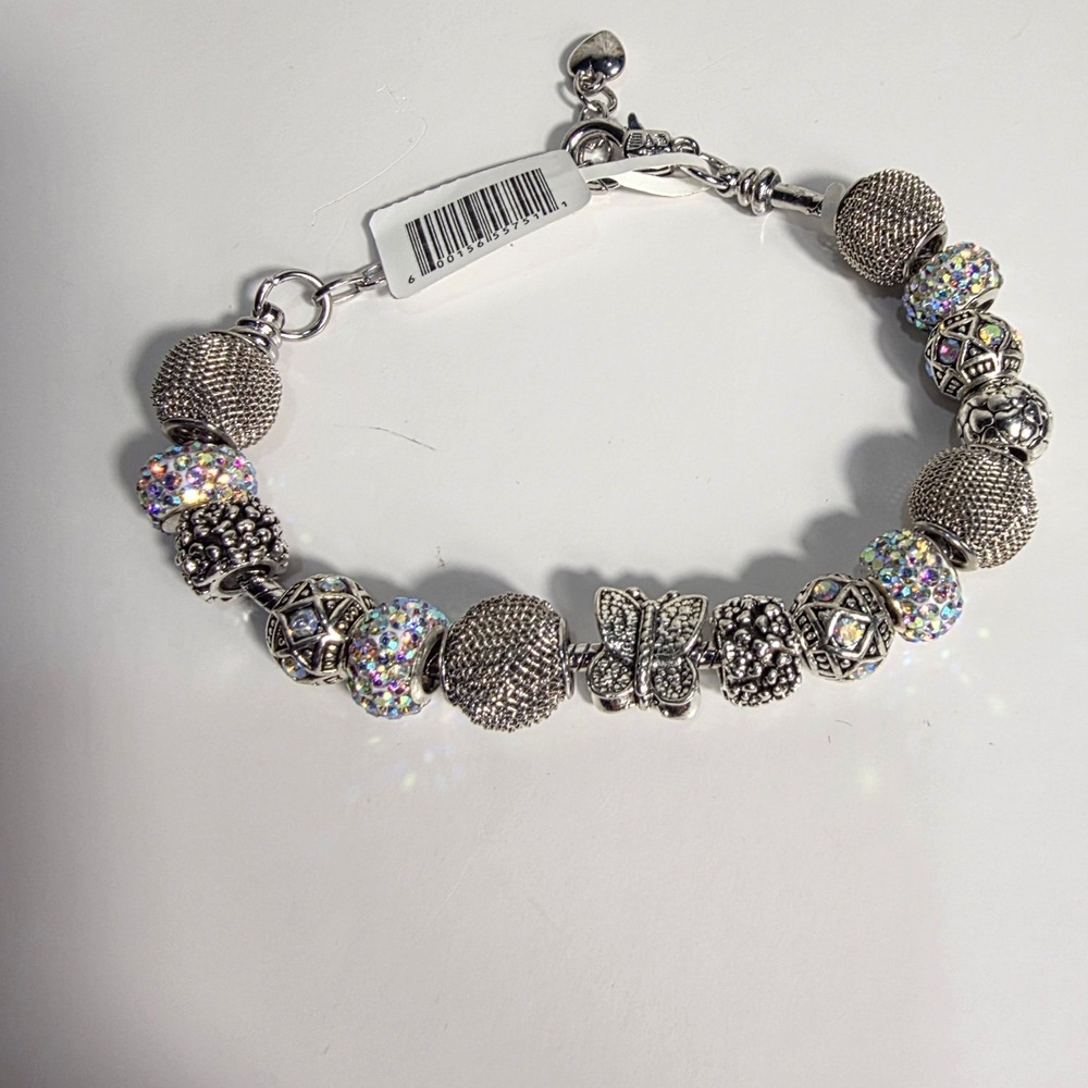 Bon Voyage Silver Tone Butterfly Crystal Charm Bracelet BCB191WT NIB - Picture 2 of 8